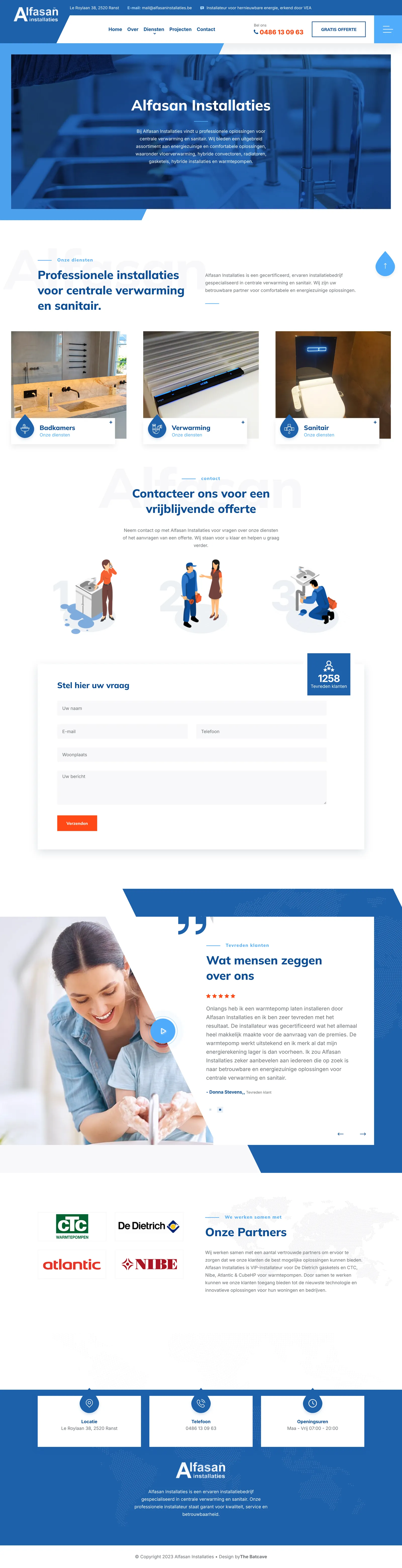 Volledige homepage van alfasaninstallaties.be